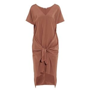 Issa London Lizzie Tie Front Silk-Satin Dress Chocolate Brown 6